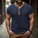 Slim Fit Cotton Henley Shirt for Men – Short Sleeve Casual Wear, Comfortable Fiber Blend, Versatile Style 2