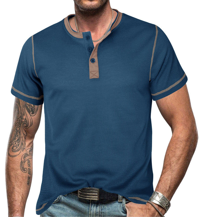 Slim Fit Cotton Henley Shirt for Men – Short Sleeve Casual Wear, Comfortable Fiber Blend, Versatile Style 3