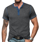 Slim Fit Cotton Henley Shirt for Men – Short Sleeve Casual Wear, Comfortable Fiber Blend, Versatile Style 9