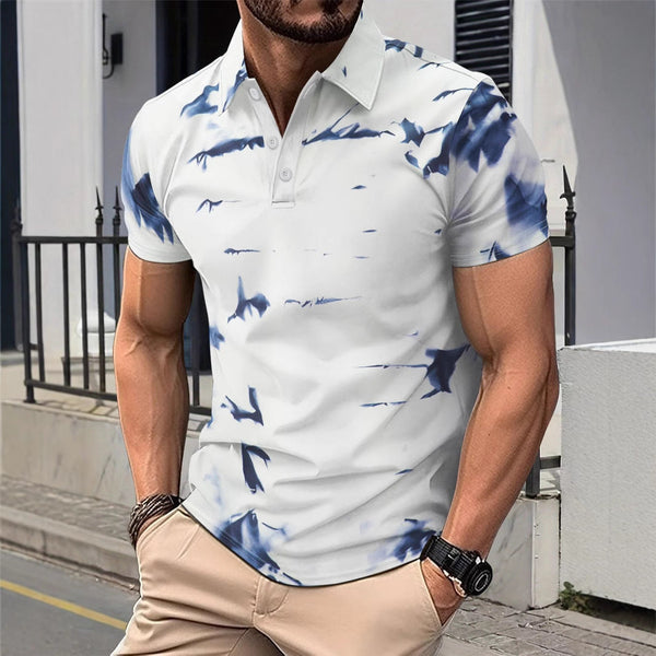 Slim Fit Men's Polo Shirt with Abstract Pattern – Short Sleeve Cotton Casual Wear 0