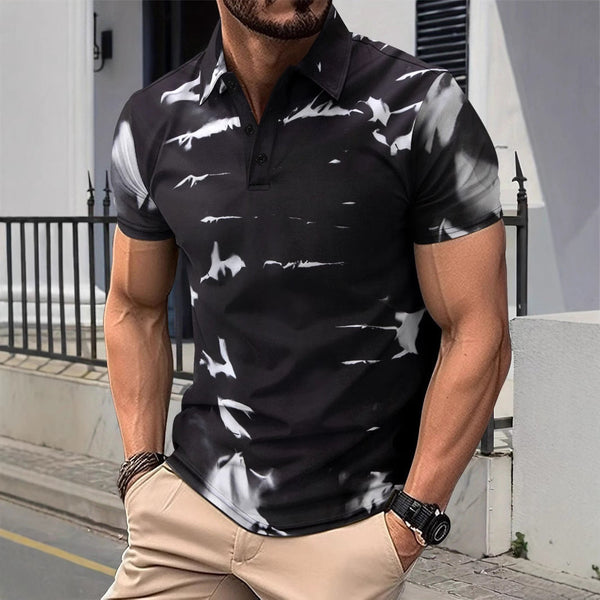 Slim Fit Men's Polo Shirt with Abstract Pattern – Short Sleeve Cotton Casual Wear 1