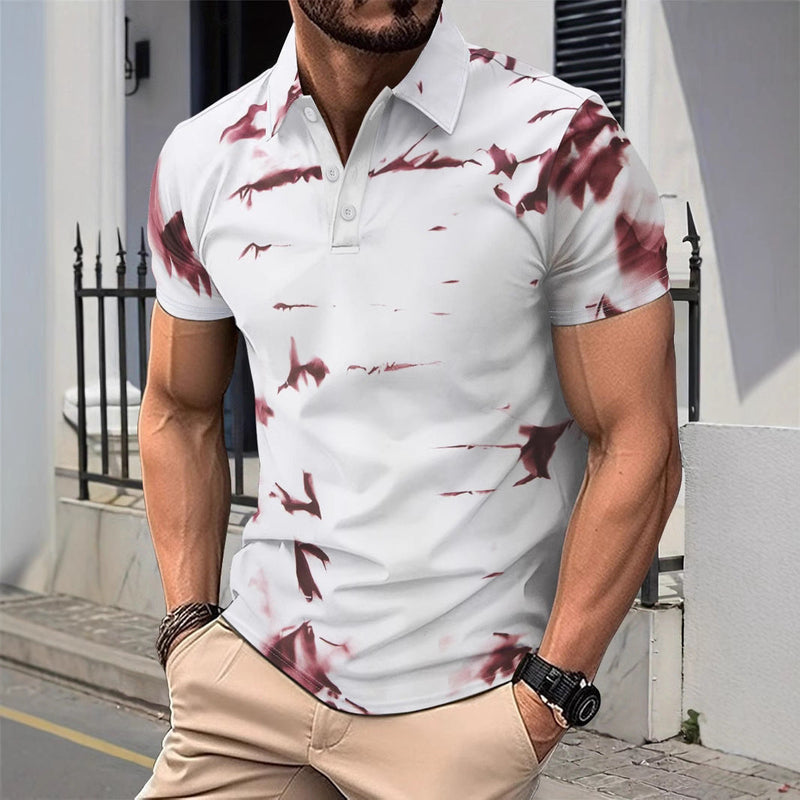 Slim Fit Men's Polo Shirt with Abstract Pattern – Short Sleeve Cotton Casual Wear 3