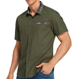 Slim Fit Men's Short-Sleeve Shirt with Check Collar – Comfortable Cotton Blend Casual Wear 3
