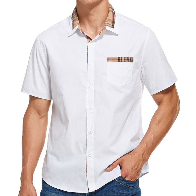 Slim Fit Men's Short-Sleeve Shirt with Check Collar – Comfortable Cotton Blend Casual Wear 4