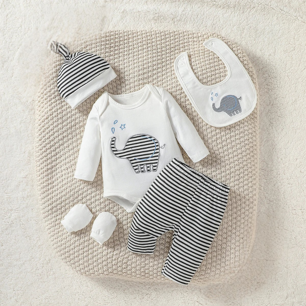 SnuggleTots - Cute Elephant Baby Outfit with Pants, Hat & Bib Set