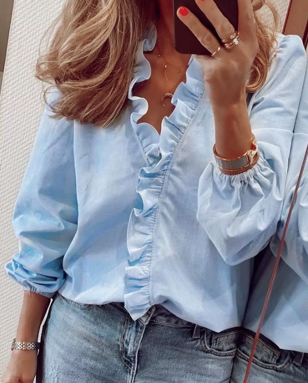 Luna - Lightweight Ruffle V-Neck Women's Blouse