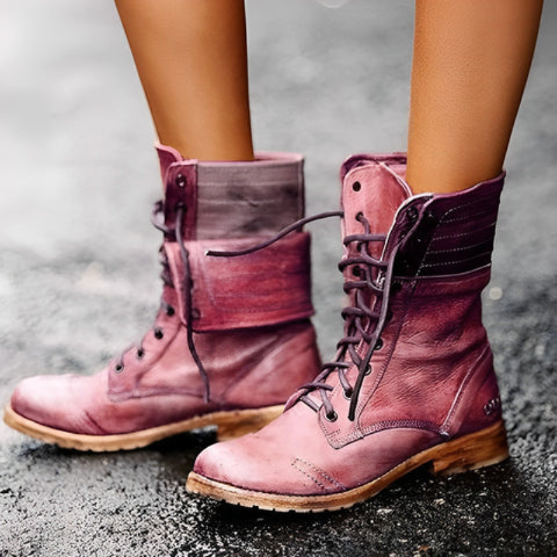 Pacita Retro Vintage Women's Leather Lace-Up Boots