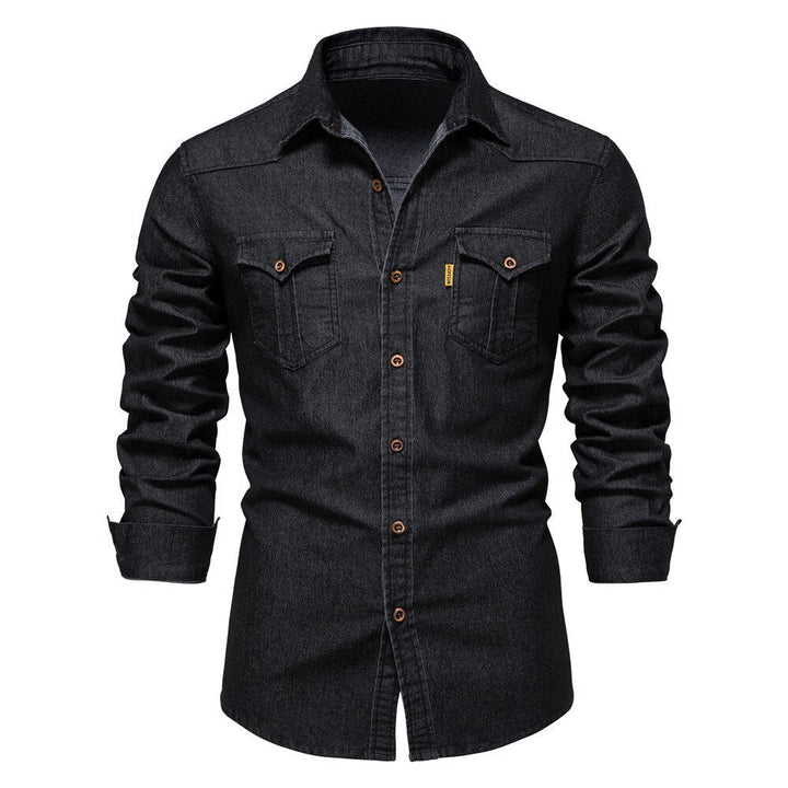 Callum Classic Denim Shirt for Men - Polo Collar, Soft Cotton, Regular Fit-2