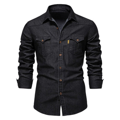 Callum Classic Denim Shirt for Men - Polo Collar, Soft Cotton, Regular Fit-2
