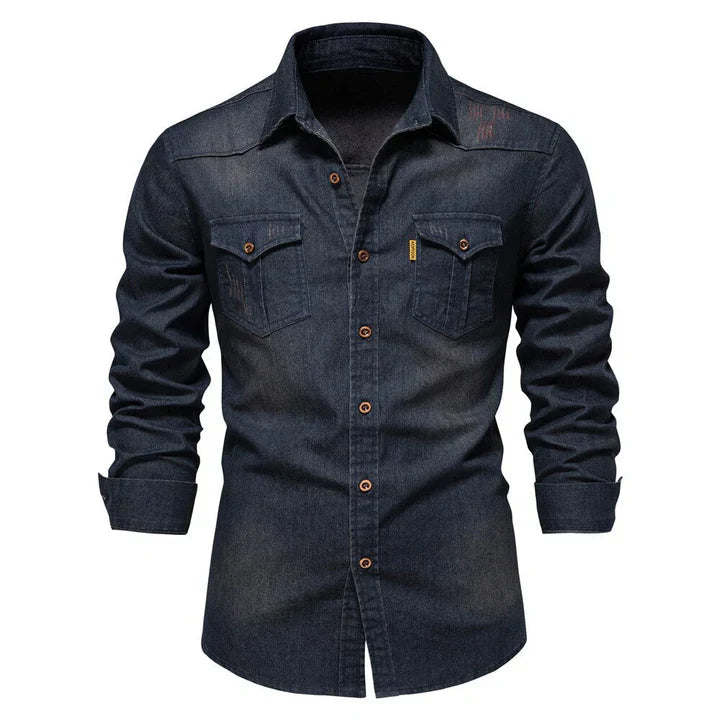 Variant image for Callum Classic Denim Shirt for Men - Polo Collar, Soft Cotton, Regular Fit-6