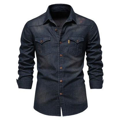Variant image for Callum Classic Denim Shirt for Men - Polo Collar, Soft Cotton, Regular Fit-6