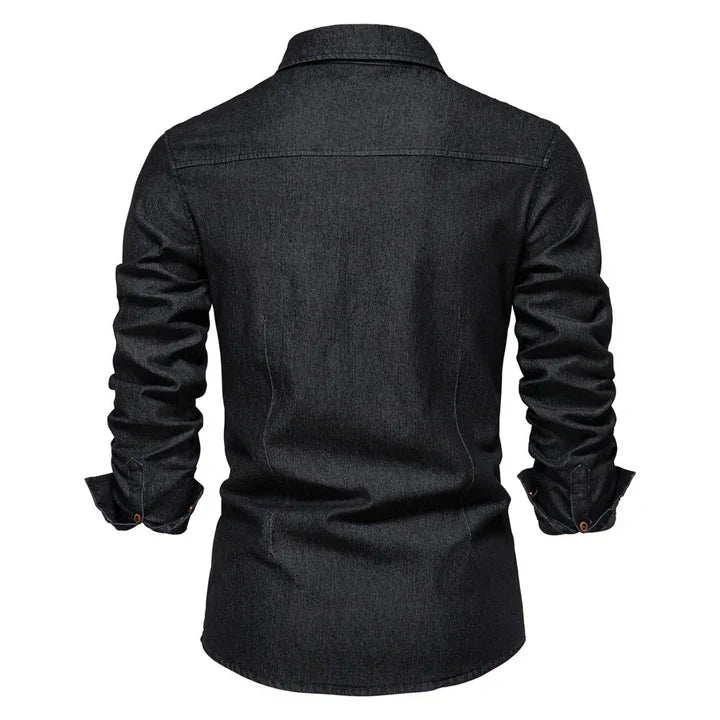 Callum Classic Denim Shirt for Men - Polo Collar, Soft Cotton, Regular Fit-6
