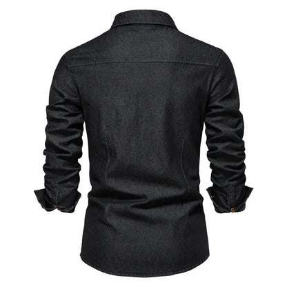 Callum Classic Denim Shirt for Men - Polo Collar, Soft Cotton, Regular Fit-6