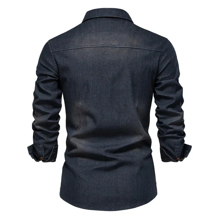 Callum Classic Denim Shirt for Men - Polo Collar, Soft Cotton, Regular Fit-5