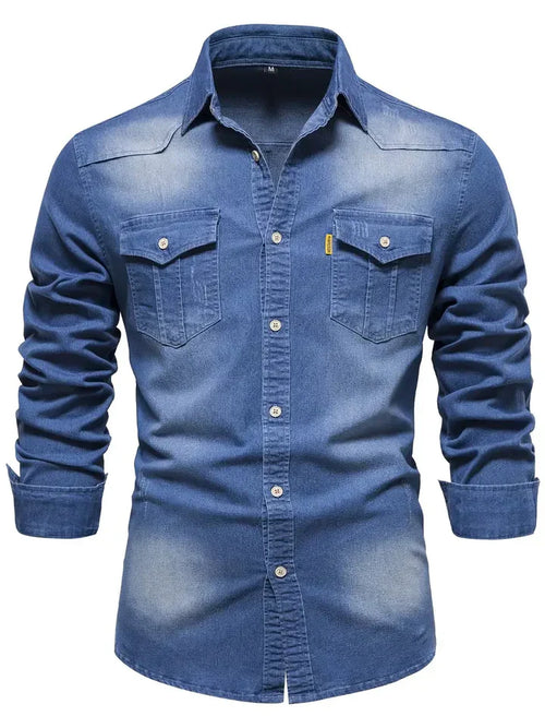 Callum Classic Denim Shirt for Men - Polo Collar, Soft Cotton, Regular Fit-1