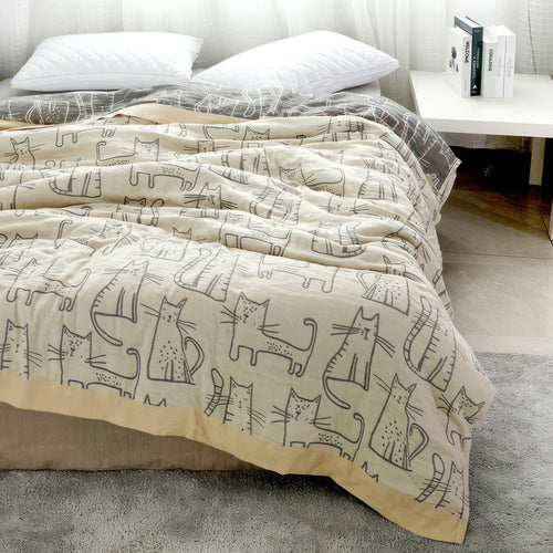 Variant image for Cozy Cat Blanket - Reversible 100% Cotton Throw with Adorable Cat Patterns-1