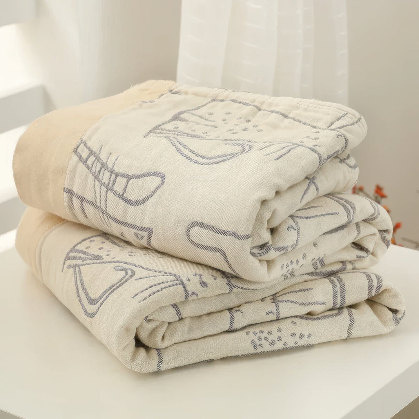 Cozy Cat Blanket - Reversible 100% Cotton Throw with Adorable Cat Patterns