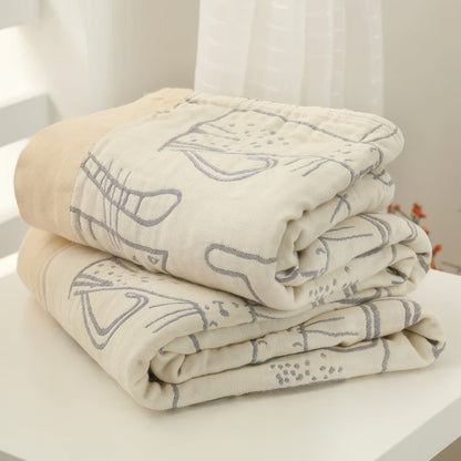 Cozy Cat Blanket - Reversible 100% Cotton Throw with Adorable Cat Patterns