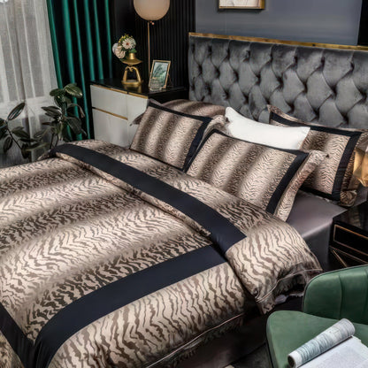 Luxurious Tiger Print Bedding Set - Soft Egyptian Cotton Duvet Covers in Bronze and Black-5