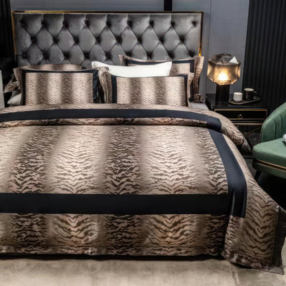 Luxurious Tiger Print Bedding Set - Soft Egyptian Cotton Duvet Covers in Bronze and Black-4