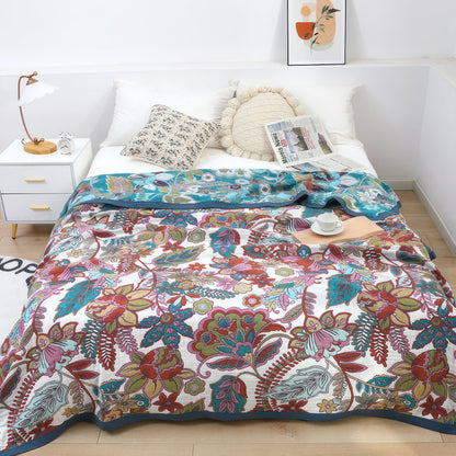 Blossom Dreams - Reversible Floral Cotton Blanket for Home Decor & Comfort-1