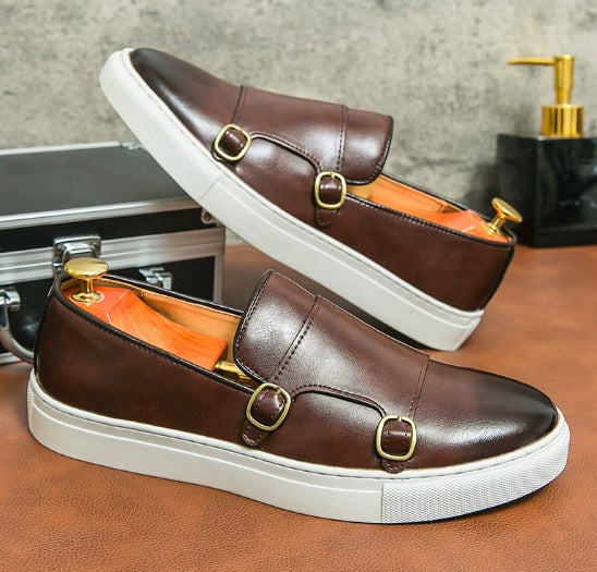 Stylish Men's Leather Double Monk Strap Loafers