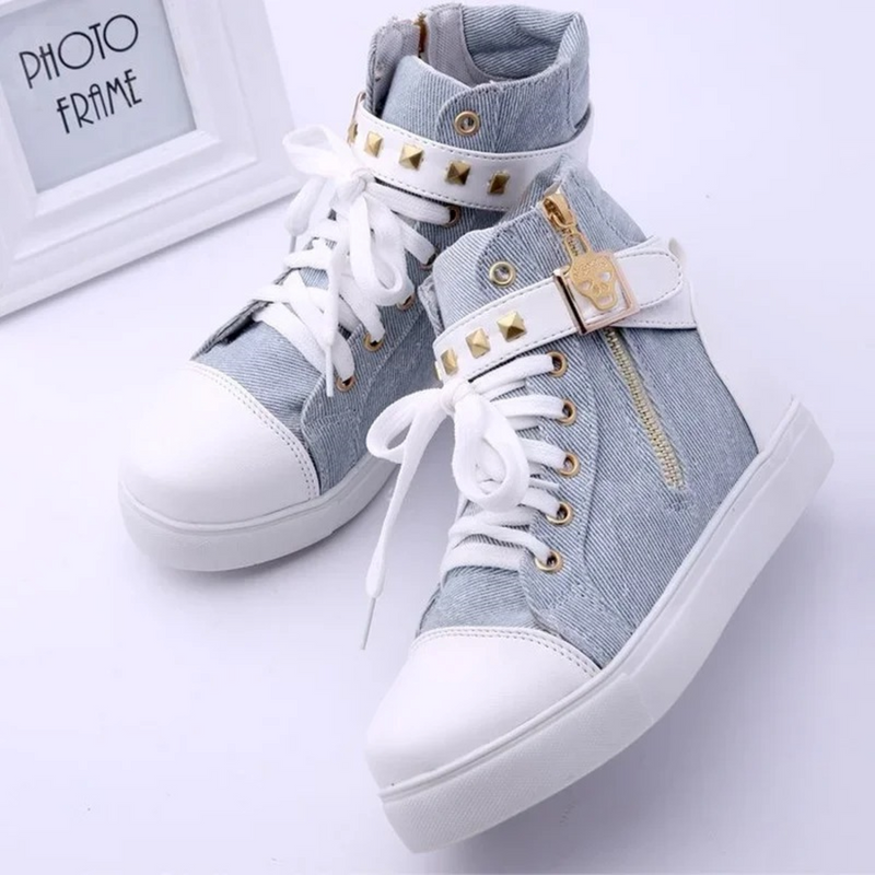 White high leather sneakers with zipper for women - AVA 2
