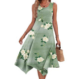 Women's A-Line Midi Dress in Cotton Blend with Abstract Print and Asymmetrical Hem - Summer Casual Dress 2