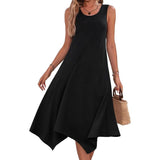 Women's A-Line Midi Dress in Cotton Blend with Abstract Print and Asymmetrical Hem - Summer Casual Dress 3