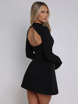 Women's Black A-Line Mini Dress with Long Sleeves – Tailored Cocktail Dress for Parties and Evening Events 2
