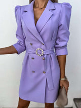 Women’s Blazer Dress – Tailored Fit – Double-Breasted – Belted Waist – Padded Shoulders 3