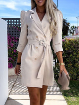 Women’s Blazer Dress – Tailored Fit – Double-Breasted – Belted Waist – Padded Shoulders 5