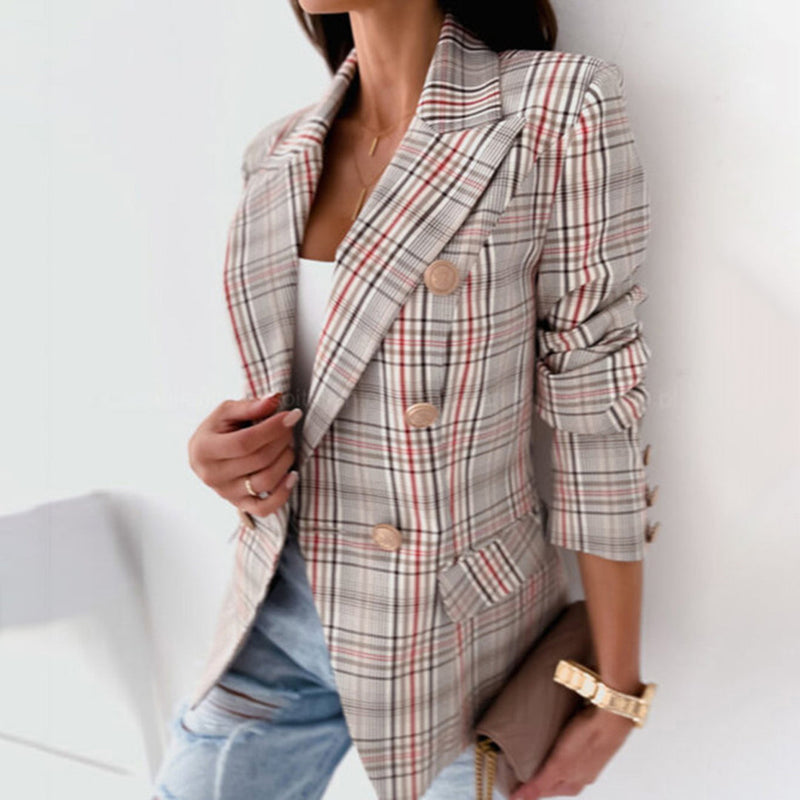 Women’s Blazer – Tailored Fit – Wool Blend – Plaid Double-Breasted – Wide Lapels 2