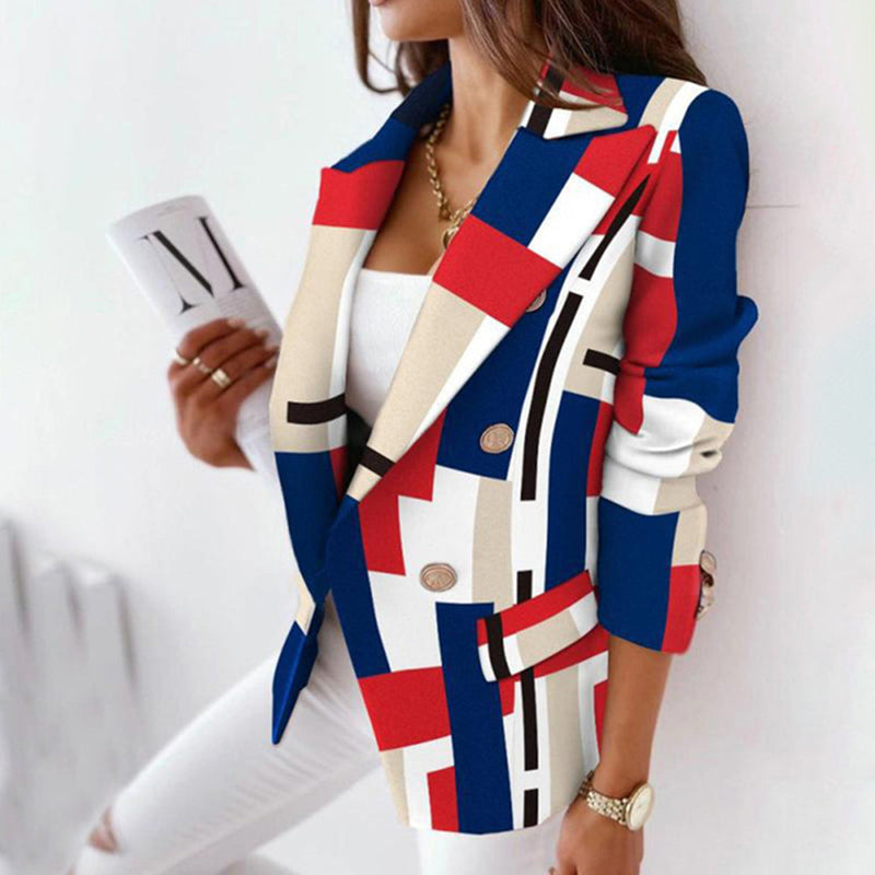 Women’s Blazer – Tailored Fit – Wool Blend – Plaid Double-Breasted – Wide Lapels 4