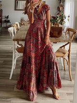 Women's Boho Maxi Dress with Smocked Bodice and Puff Sleeves – Lightweight Summer Dress for Casual Outings and Parties 0