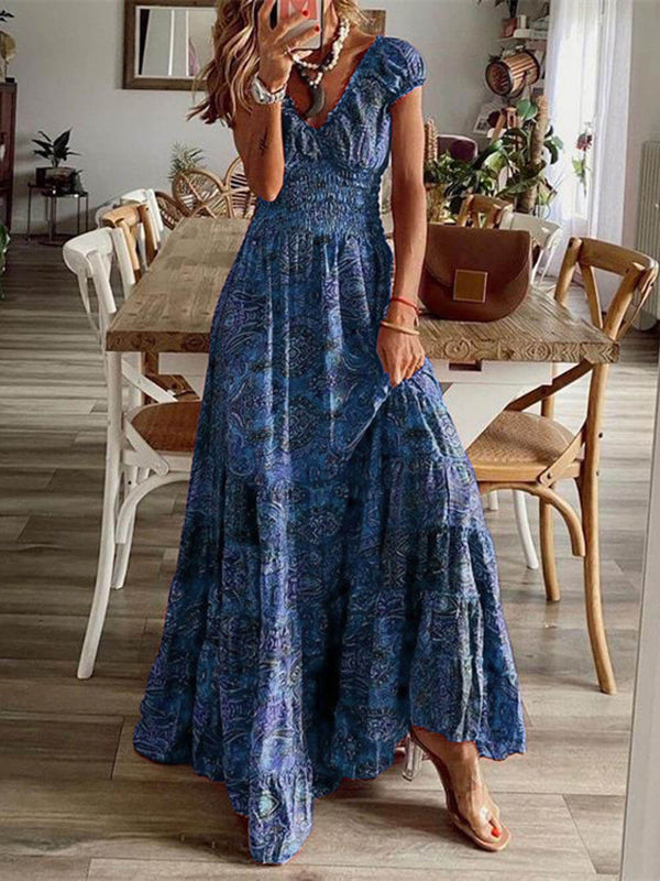 Women's Boho Maxi Dress with Smocked Bodice and Puff Sleeves – Lightweight Summer Dress for Casual Outings and Parties 1