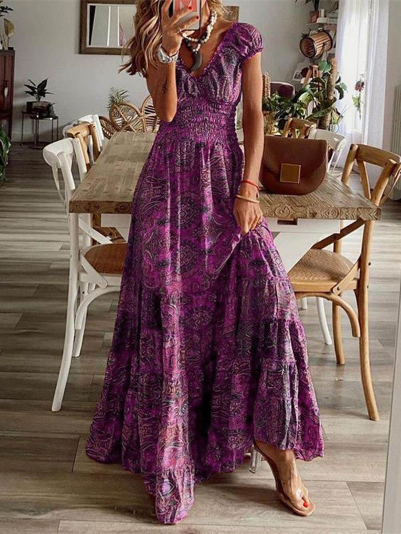 Women's Boho Maxi Dress with Smocked Bodice and Puff Sleeves – Lightweight Summer Dress for Casual Outings and Parties 2