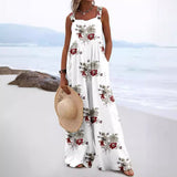 Women's Floral Print Jumpsuit – Relaxed Fit, Wide Leg, Sleeveless Cotton Blend for Casual Summer Outings 0