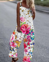 Women's Floral Print Jumpsuit with Adjustable Straps and Wide Leg Design – Relaxed Fit for Summer 0