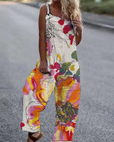 Women's Floral Print Jumpsuit with Adjustable Straps and Wide Leg Design – Relaxed Fit for Summer 1