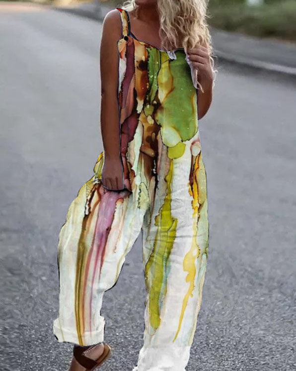 Women's Floral Print Jumpsuit with Adjustable Straps and Wide Leg Design – Relaxed Fit for Summer 3