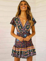 Women's Floral Wrap Dress with V-Neck and Flutter Sleeves – Lightweight Summer Dress for Casual Outings and Vacations 0