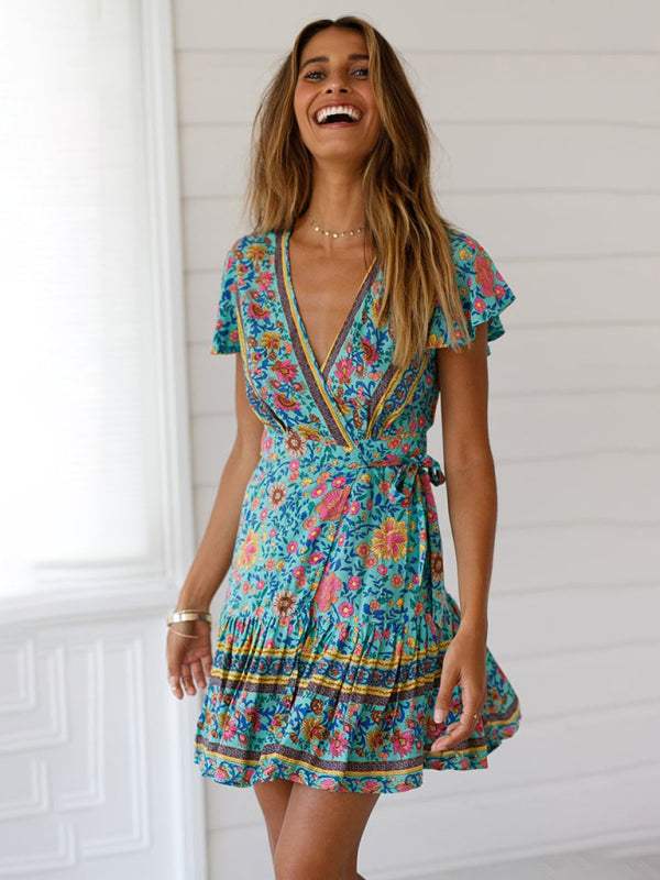 Women's Floral Wrap Dress with V-Neck and Flutter Sleeves – Lightweight Summer Dress for Casual Outings and Vacations 1