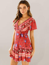 Women's Floral Wrap Dress with V-Neck and Flutter Sleeves – Lightweight Summer Dress for Casual Outings and Vacations 2