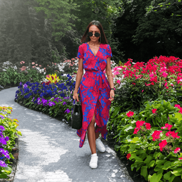 Women's Floral Wrap Dress with V-Neck and High-Low Hem – Short Sleeve Summer Dress 0