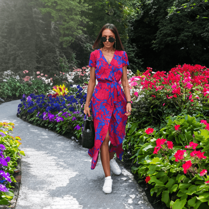 Women's Floral Wrap Dress with V-Neck and High-Low Hem – Short Sleeve Summer Dress 0