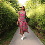 Women's Floral Wrap Dress with V-Neck and High-Low Hem – Short Sleeve Summer Dress 1