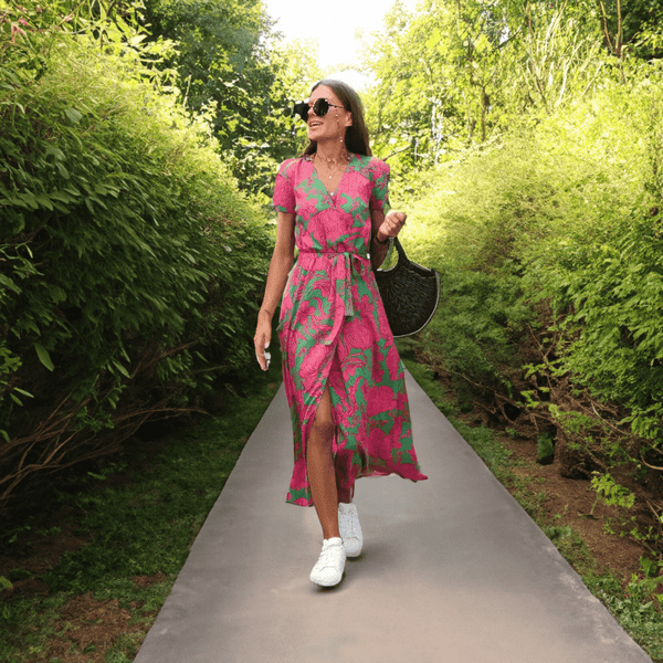 Women's Floral Wrap Dress with V-Neck and High-Low Hem – Short Sleeve Summer Dress 1