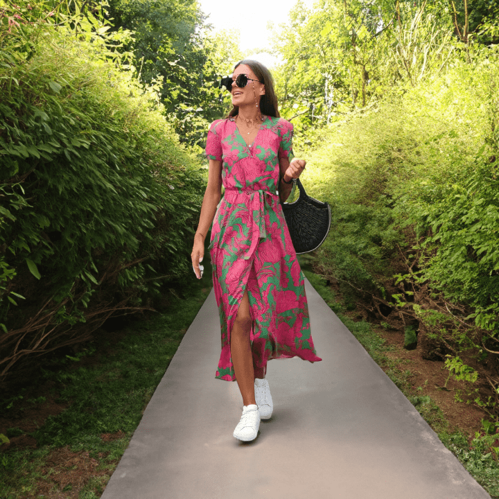Women's Floral Wrap Dress with V-Neck and High-Low Hem – Short Sleeve Summer Dress 1