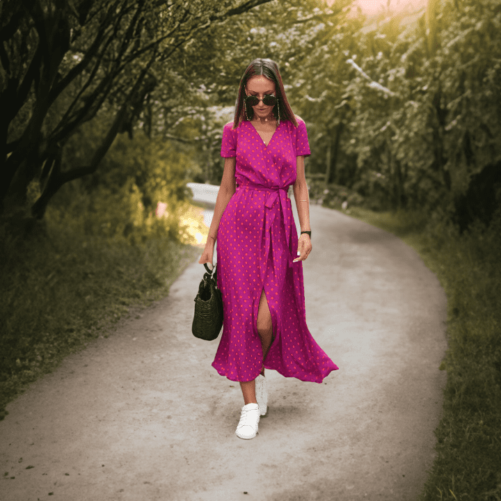 Women's Floral Wrap Dress with V-Neck and High-Low Hem – Short Sleeve Summer Dress 2